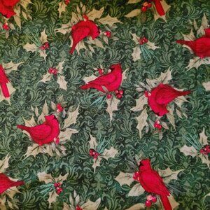 Lovely Red Cardinal Birds on a Holly Background  21" by 40" Fabric
